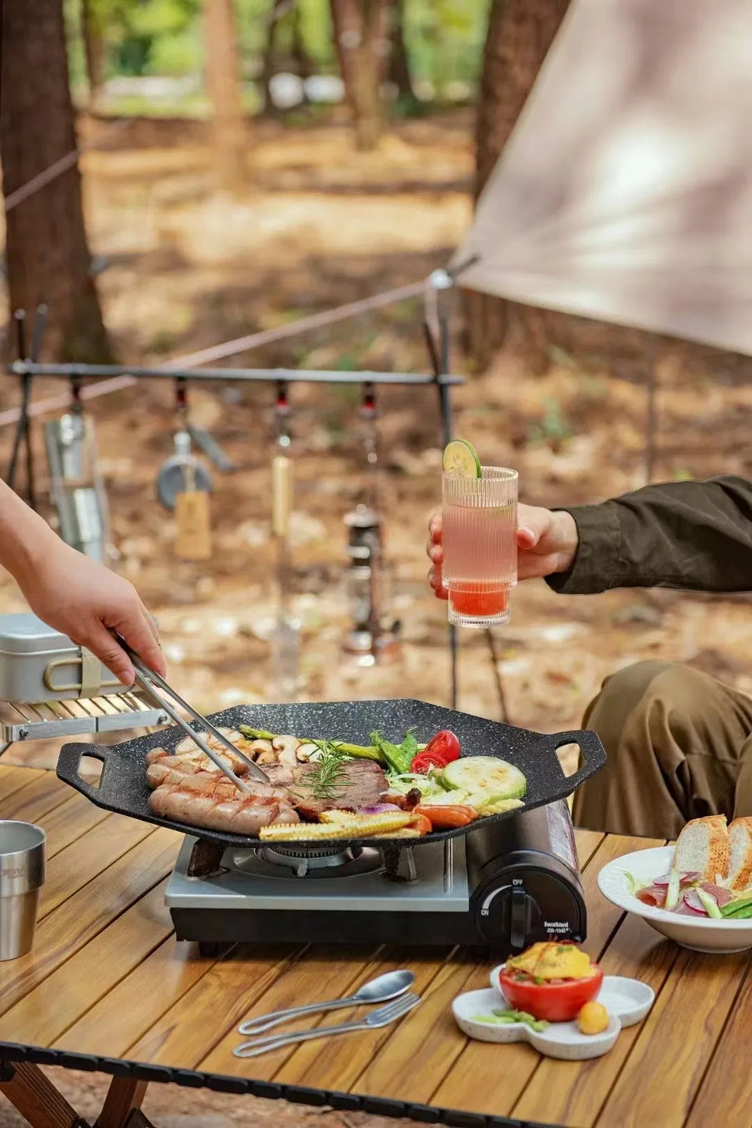 Outdoor Camping Roasting Pans Korean Nonstick Smokeless Barbecue Fry Griddle Grill