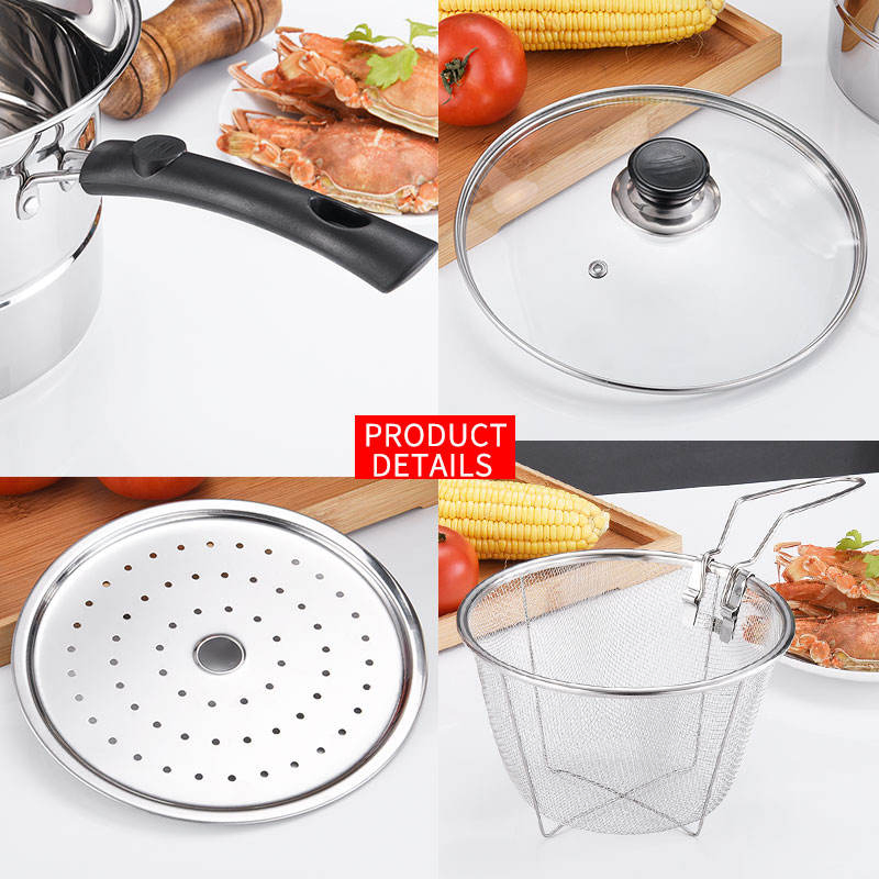 Customized Set Cookware Multi-Function Pot Stainless Steel Steamer Noodle Pot Tempura Fryer with Basket