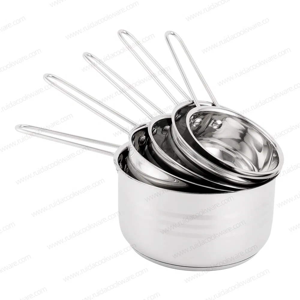 5PCS Stainless Steel Long Wire Handle Saucepan Set W/O Lid