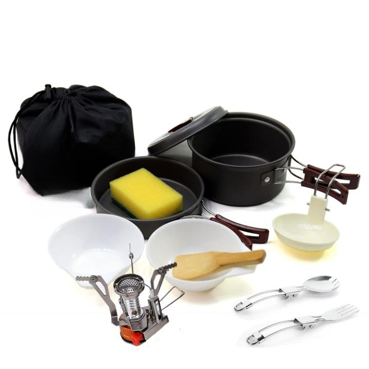 Outdoors Mess Kit Lightweight Durable Backpacking Gear Hiking Camping Cookware Set