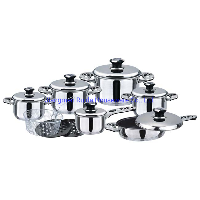 Cookware Production Line with Thermor and Induction Bottom 24PCS Stainless Steel Cookware Cooking Pot Sets