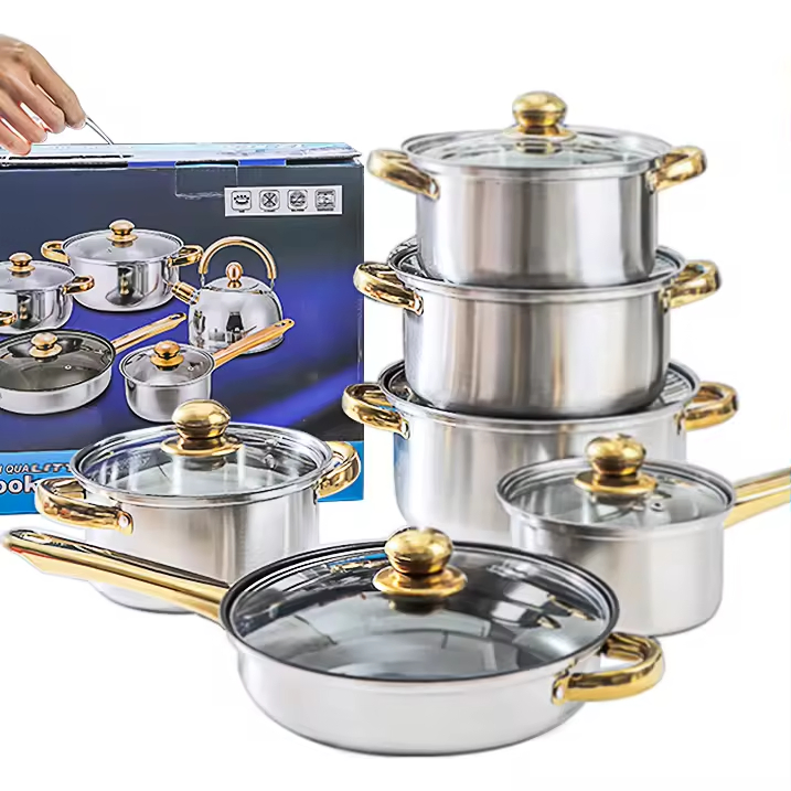 6PCS Stainless Steel Non-Stick Cooking Pans Set Kitchen Cookware with Soup Stock Pots and Frying Pan