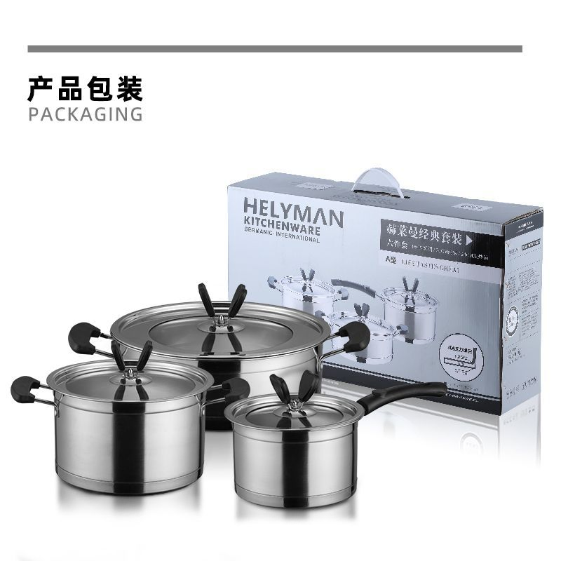 Stainless Steel 6-Piece Cookware Set with Bakelite/Steel Handles - Kitchen Cooking Pot Set