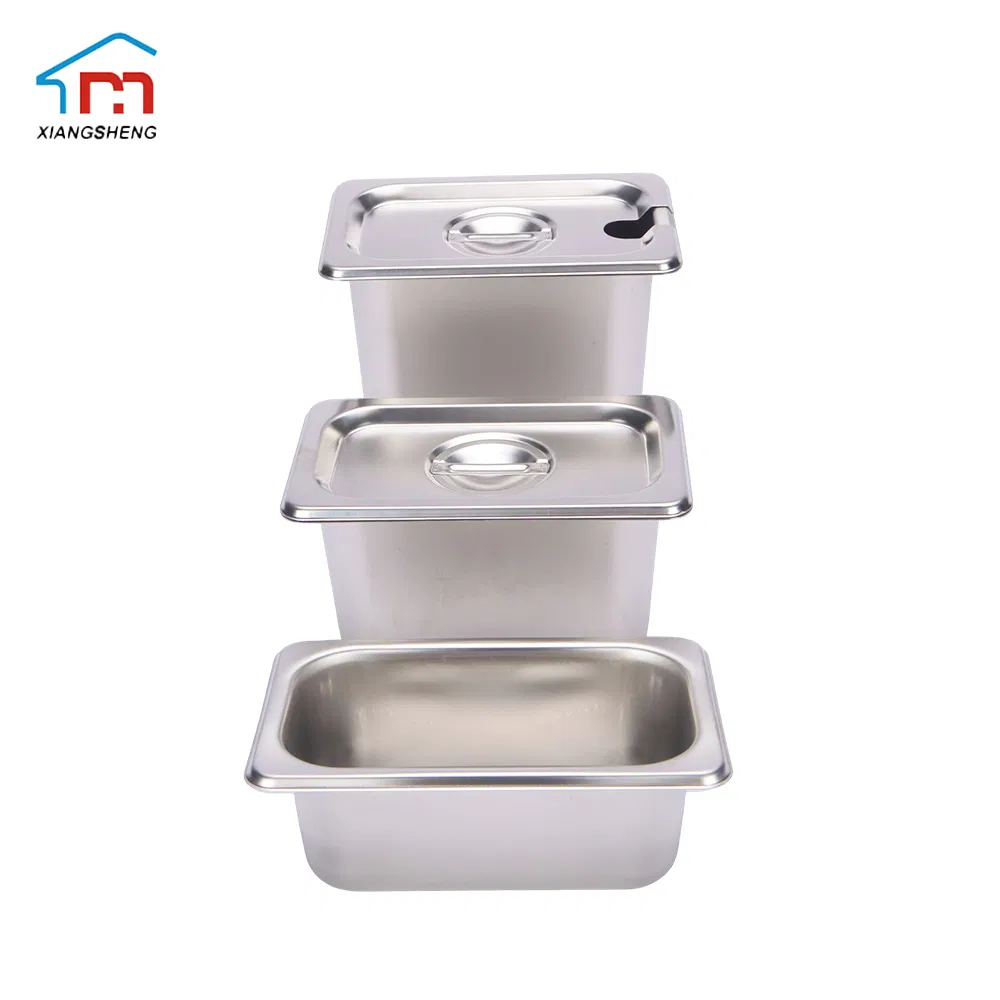 Xiangsheng 1/6 Size Silver Stainless Steel Gn Pan Hotel Freezer Gastronomy Container