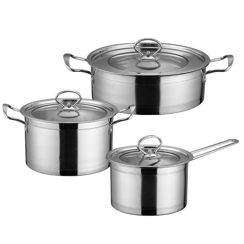 Stainless Steel 6-Piece Cookware Set with Bakelite/Steel Handles - Kitchen Cooking Pot Set