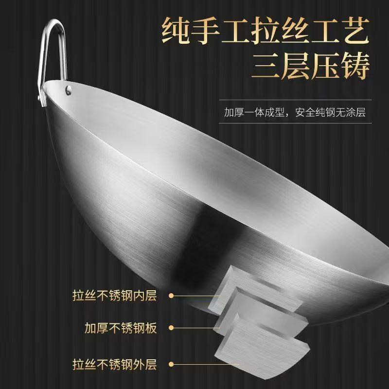 Stainless Steel Wok - Double Handle Round Bottom Pan