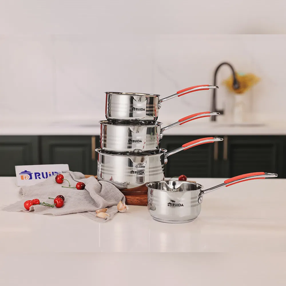 Various Capacity Kitchemware Stainless Steel Saucepan with Colorful Handle