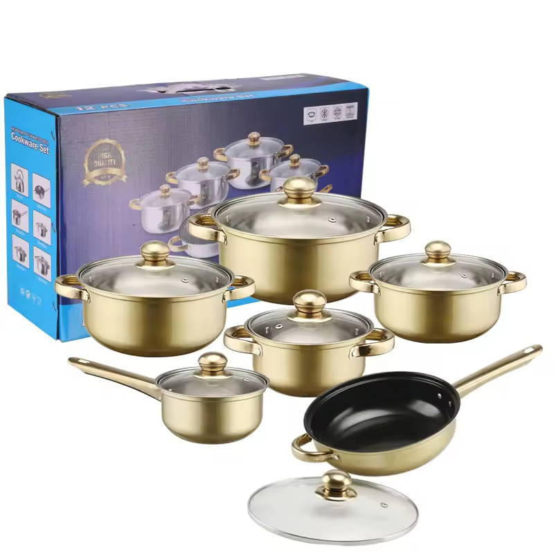 Wholesale Cookware Set 12PCS Stainless Steel Pots Soup Pot Household Milk Pot Multi Frying Pan