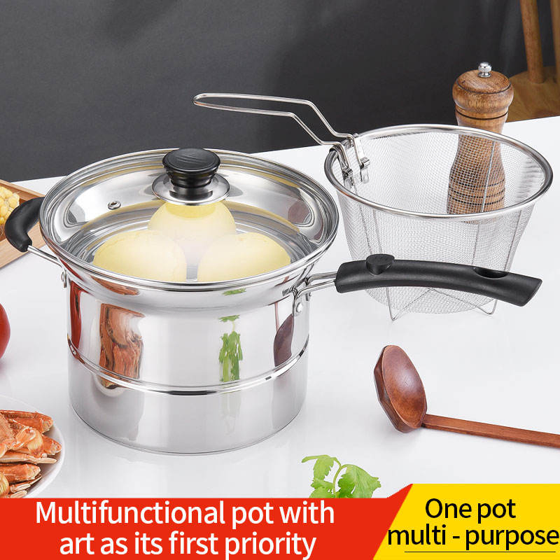 Customized Set Cookware Multi-Function Pot Stainless Steel Steamer Noodle Pot Tempura Fryer with Basket