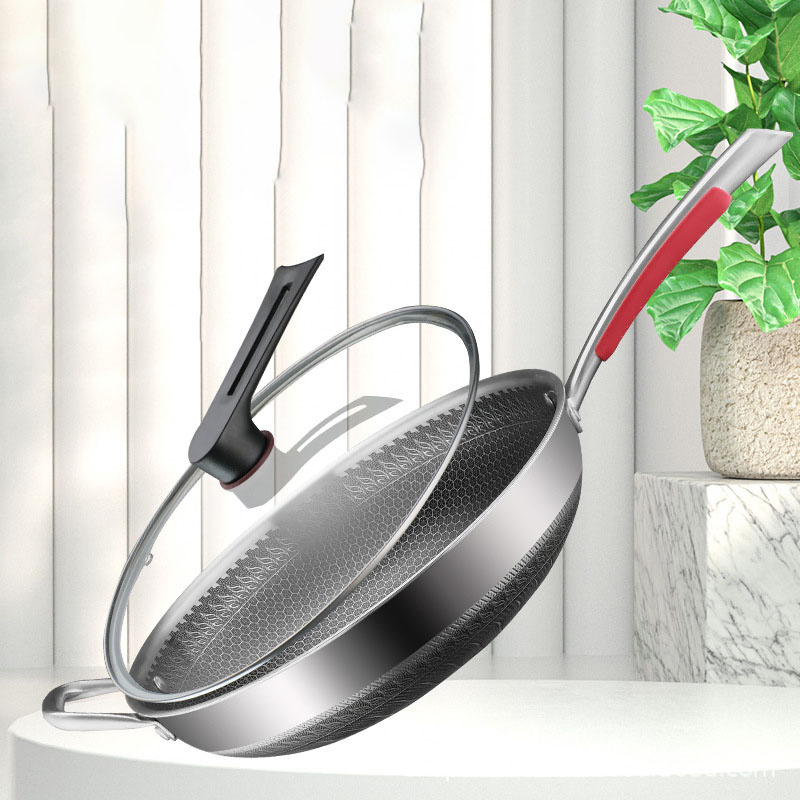 316 Stainless Steel Wok Slightly Oily Smoke Double-Sided Honeycomb Non-Stick Frying Cookware