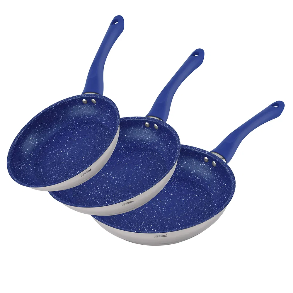 Kitchen Utensils 3PCS Stainless Steel Non Stick Coating Frying Pan Long Handle