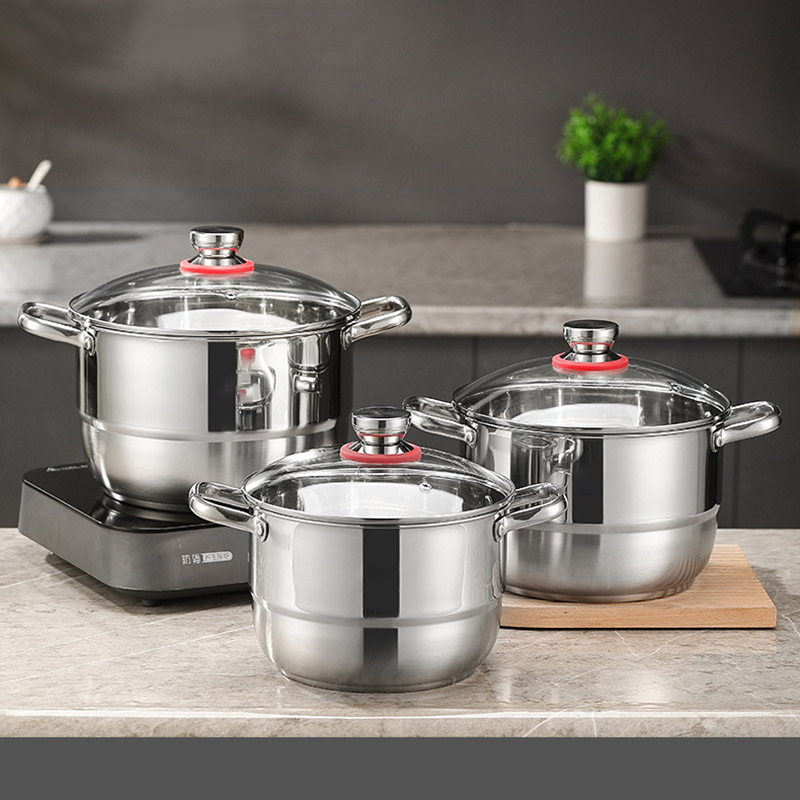 Stainless Steel Induction Soup Pot Kitchenware Cookware Sets Non Stick Pot Sets Cookware with Glass Lid China Cookware Factory Wholesale