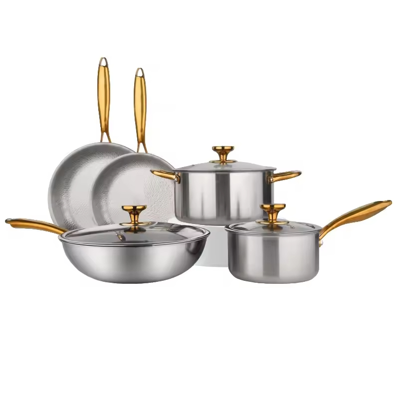 Customized Pure Titanium Non-Stick Soup Milk Frying Pan Set Modern Design Metal Wok and Pot Gilt Uncoated Titanium Pot