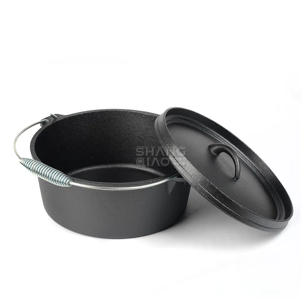 Custom Size Logo Black Pre-Seasoned Outdoor Cast Iron Pot Camping Dutch Oven