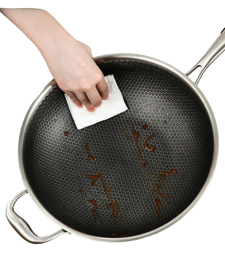 Kitchenware Honeycomb Stainless Steel Nonstick Coating Griddle Wok with Glass Lid