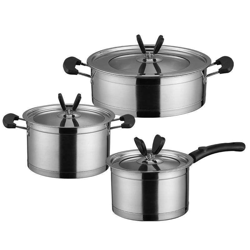 Stainless Steel 6-Piece Cookware Set with Bakelite/Steel Handles - Kitchen Cooking Pot Set