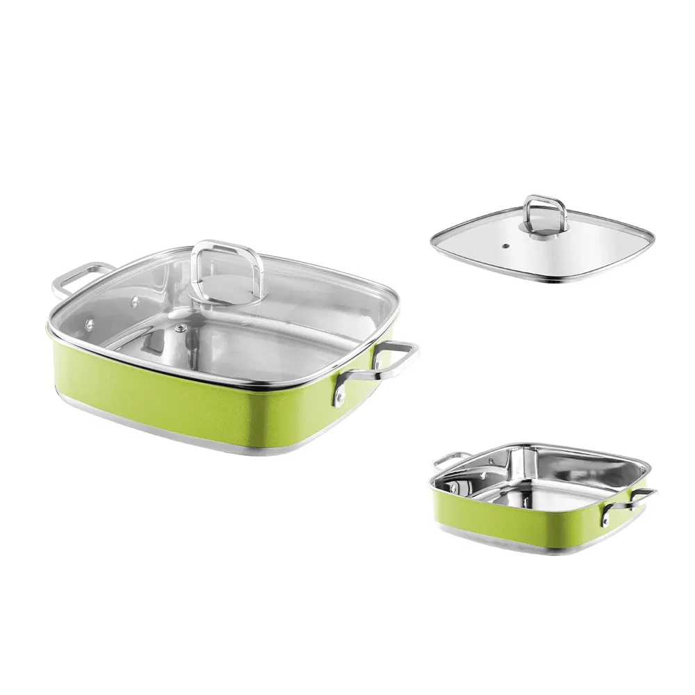 18/10 Tri Ply Stainless Steel Induction Square Cookware with Glass Lid