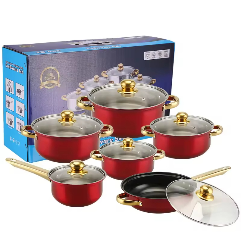 Wholesale Cookware Set 12PCS Stainless Steel Pots Soup Pot Household Milk Pot Multi Frying Pan