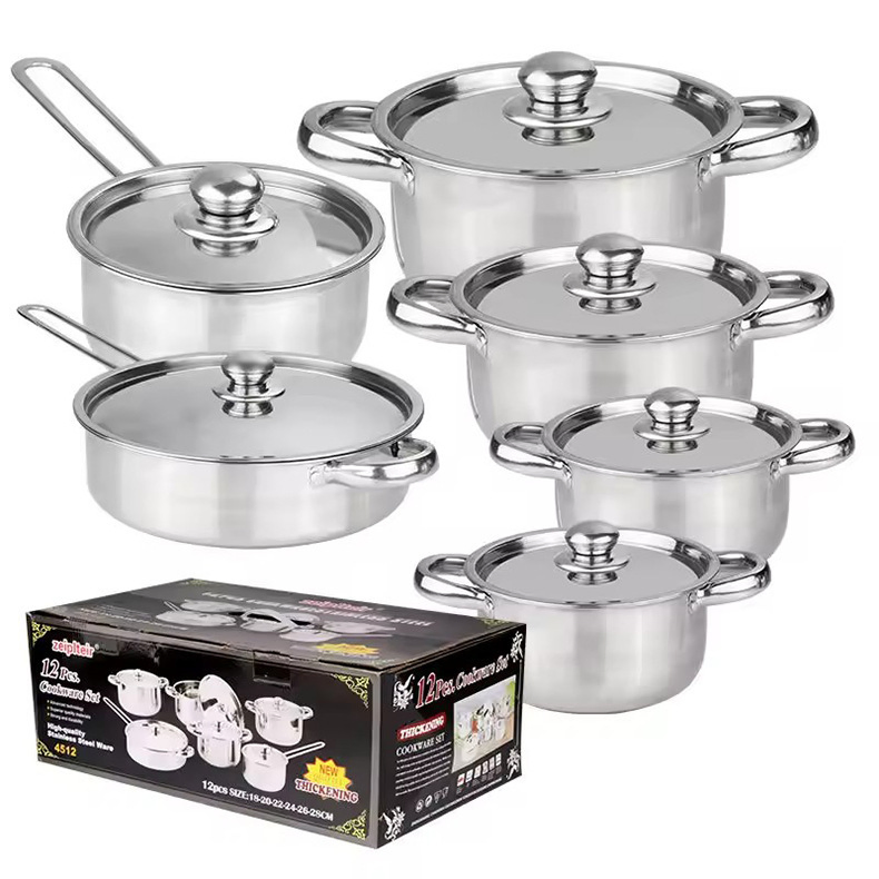 Foreign Trade Supply Stainless Steel Cookware Set 35PCS Pot Set with Multi-Layer Bottom Frying Pan, Milk Pot, Soup Pot, and Cooking Utensil Combination 23PCS