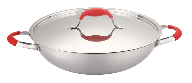 Premium Big Capacity Non-Stick Stainless Steel Wok with Heat-Resistant Silicone Handle