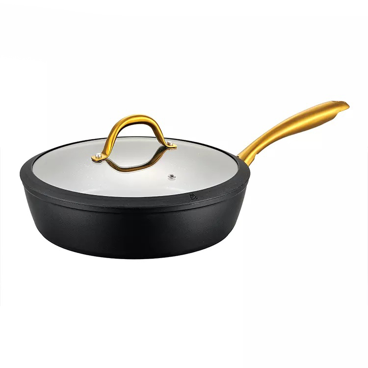 5PCS Non Stick Kitchen Utensils Sets Marble with PVD Stainless Steel Handle Pots and Pans Aluminum Forged Cookware Set with Induction Bottom