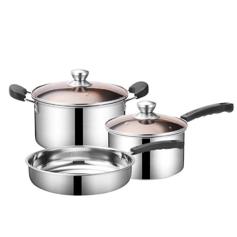 Stainless Steel 3-Piece Pot Set Thickened Milk Stock Frying Pan Zihe Kitchen