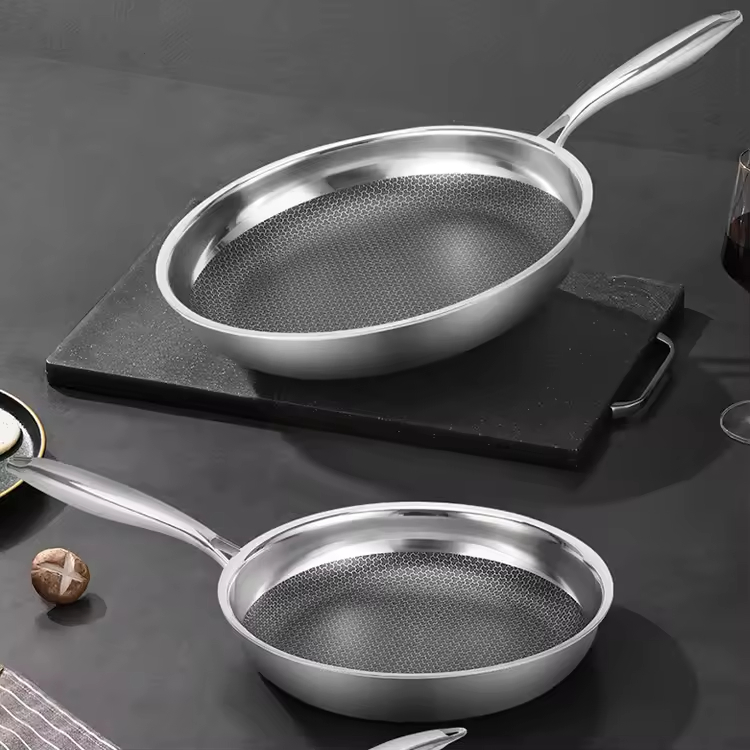 High Quality Hybrid Cookware Kitchenware 3-Ply Stainless Steel Honeycomb Non Stick Wok 24 Inch Big Frying Pan with Lid