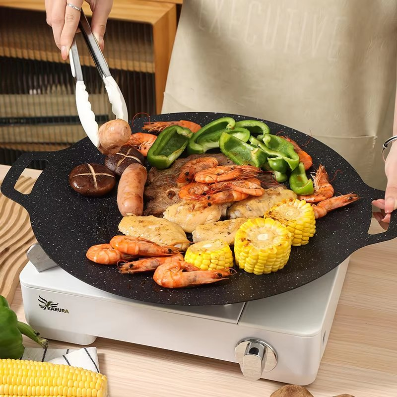 Korean Style Multipurpose Cast Iron Steel Roasting Pan Outdoor BBQ Rectangle Non Stick Maifanshi Grill Pan