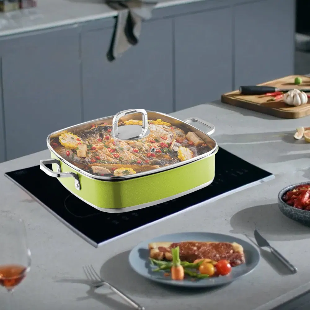 18/10 Tri Ply Stainless Steel Induction Square Cookware with Glass Lid