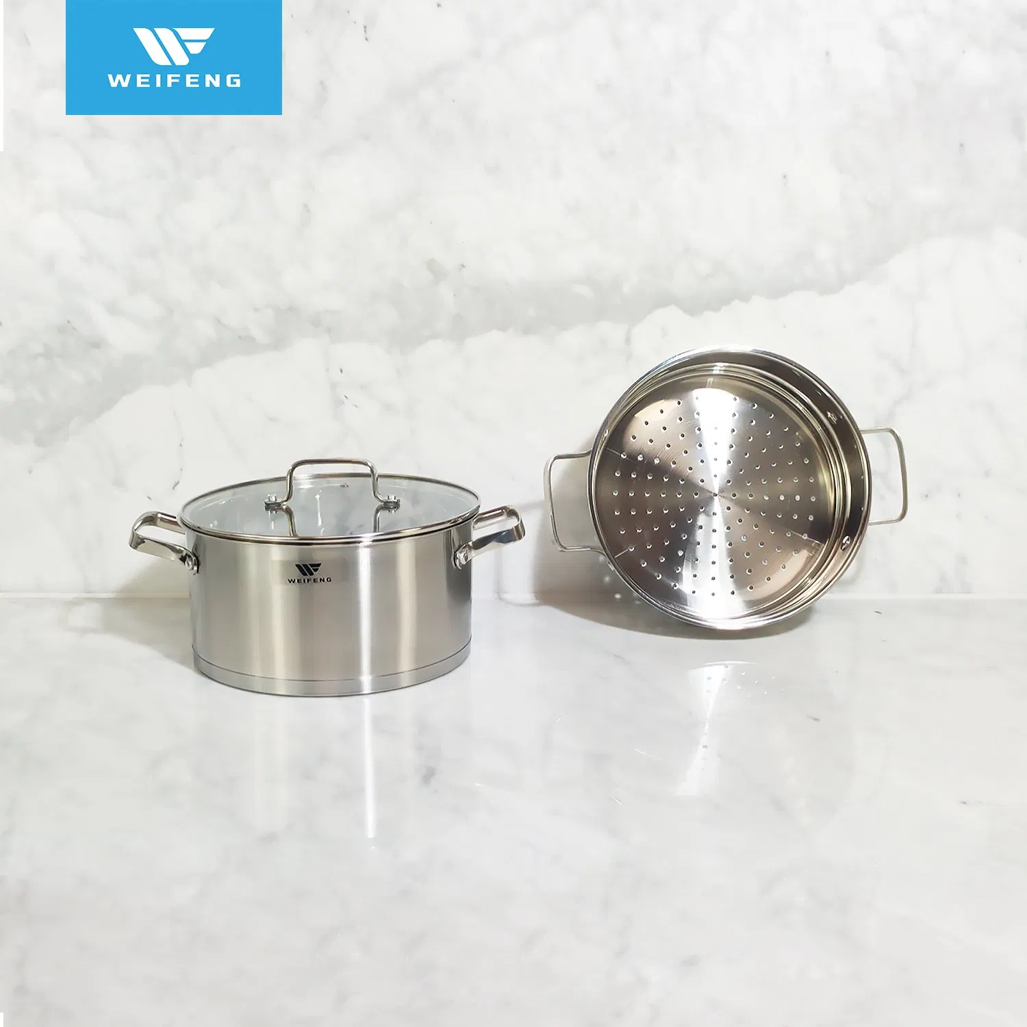 Kitchen Utensils 8PCS Satin Finished Stainless Steel Cookware Set with Steamer