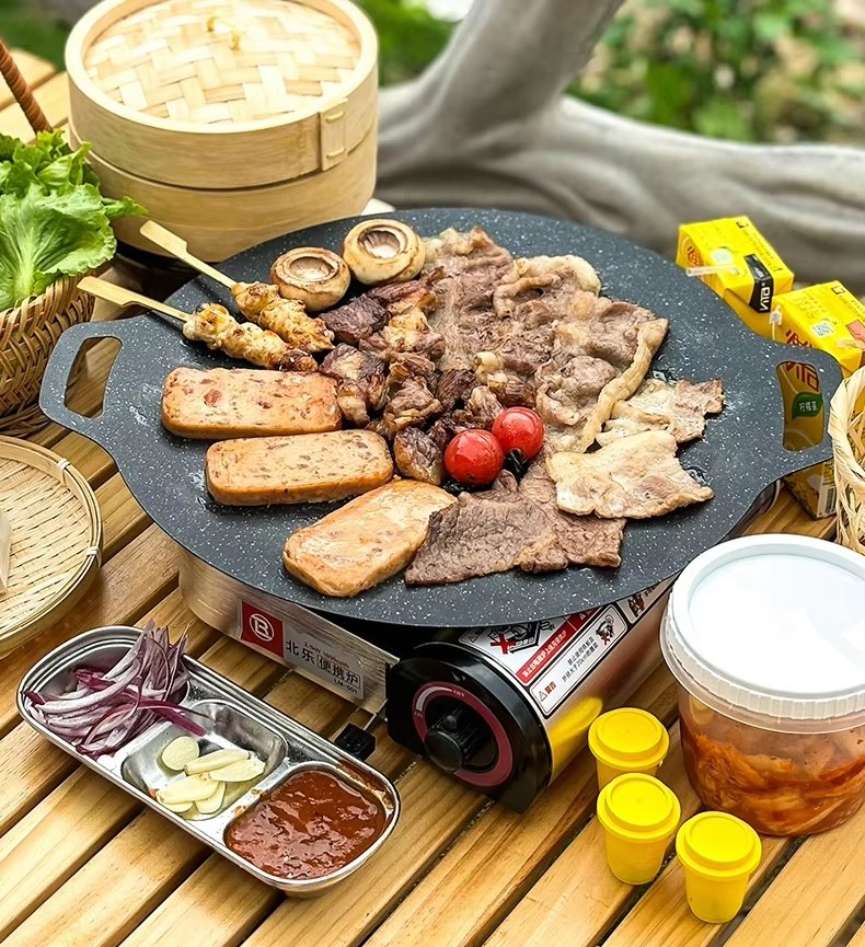 Korean Style Multipurpose Cast Iron Steel Roasting Pan Outdoor BBQ Rectangle Non Stick Maifanshi Grill Pan
