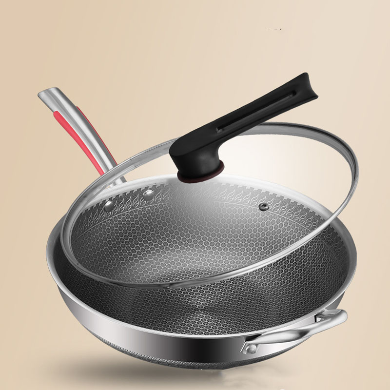 Double Sided Honeycomb Frying Pan Non Stick Stainless Steel Cookware Wok