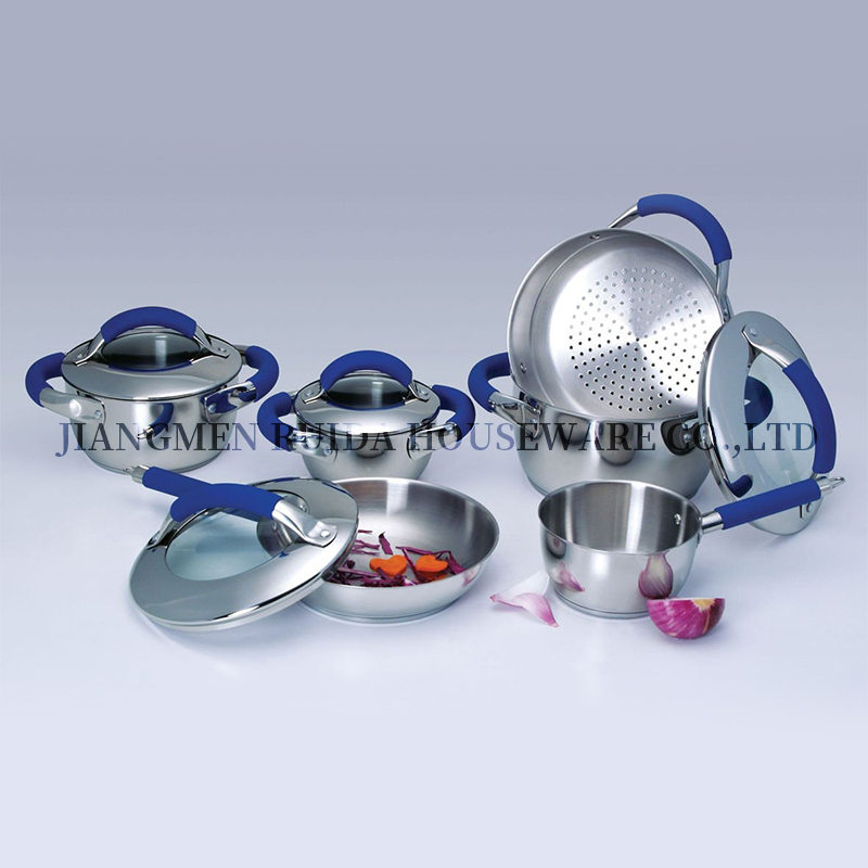 Professional Kitchen Ware Stainless Steel Cookware Set with Blue Silicone Handle