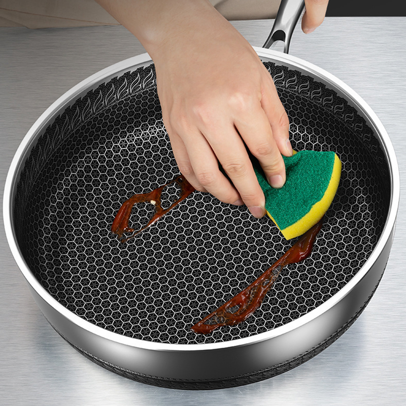 316L Stainless Steel Frying Pan Household Steak Honeycomb Wok