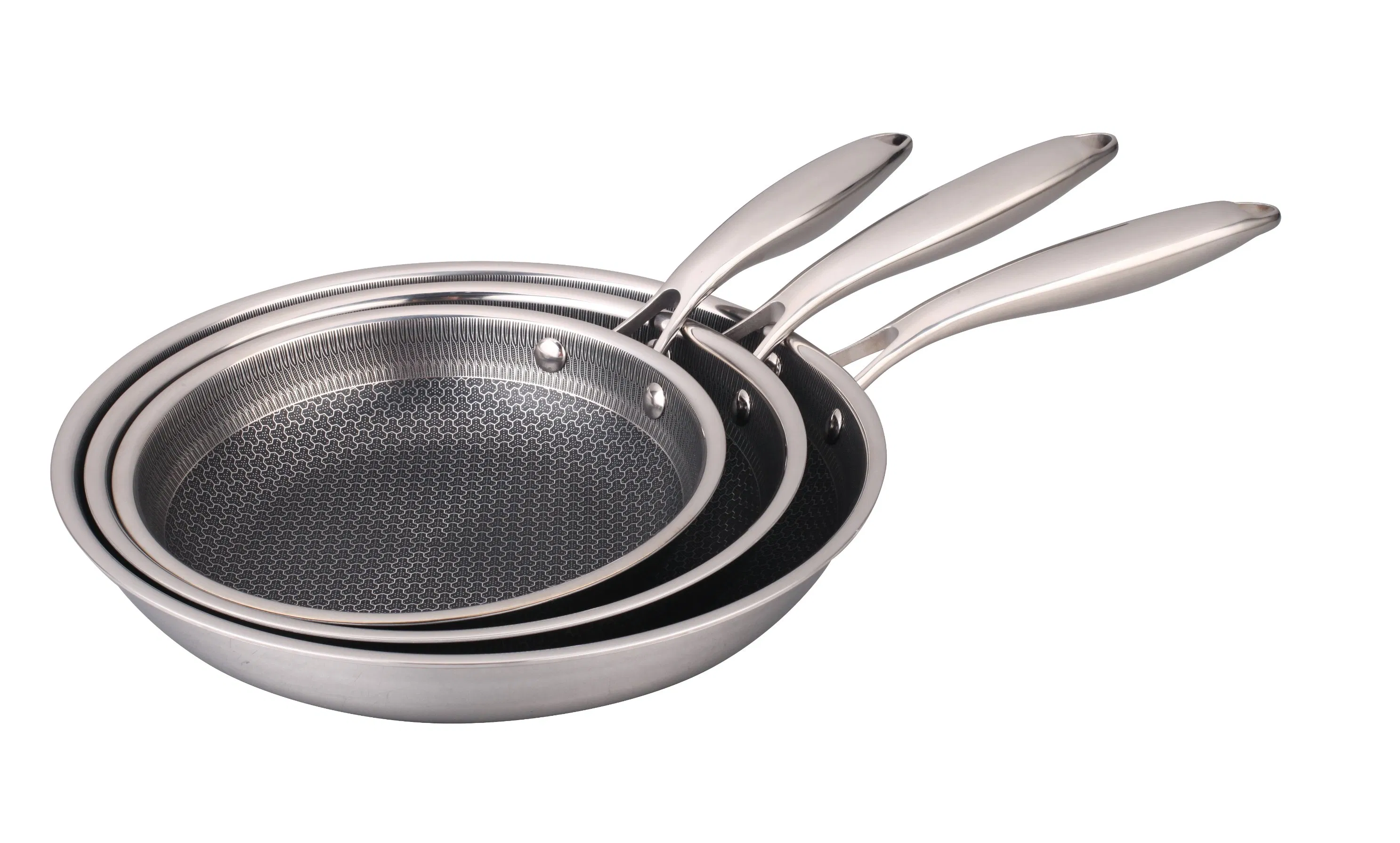 Easy Clean 3PCS Tri-Ply Stainless Steel Non-Stick Frying Pan Set Without Lid