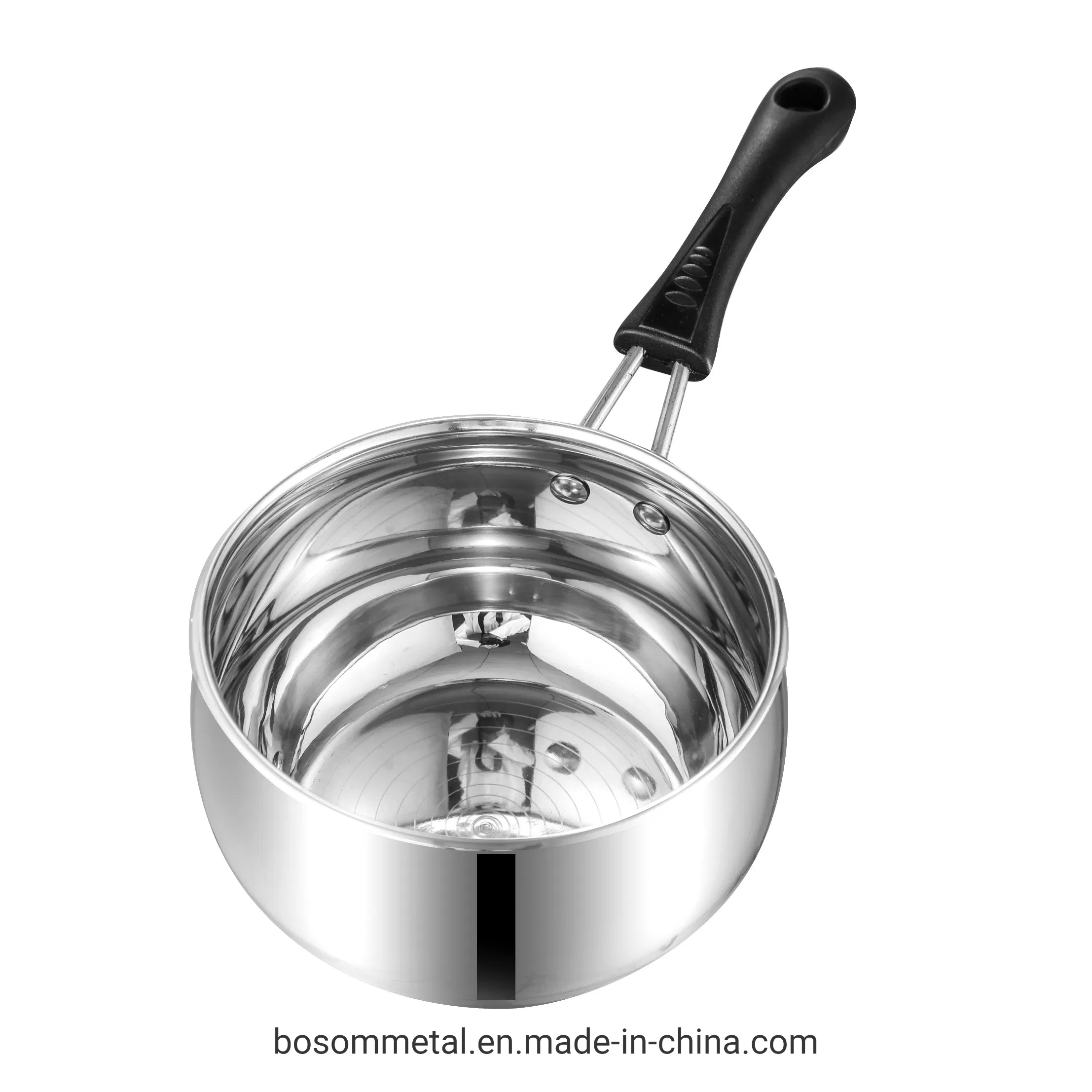 Stainless Steel Milk Boiling Pot Saucepan with Long Bakelite Handle with Green Glass Lid