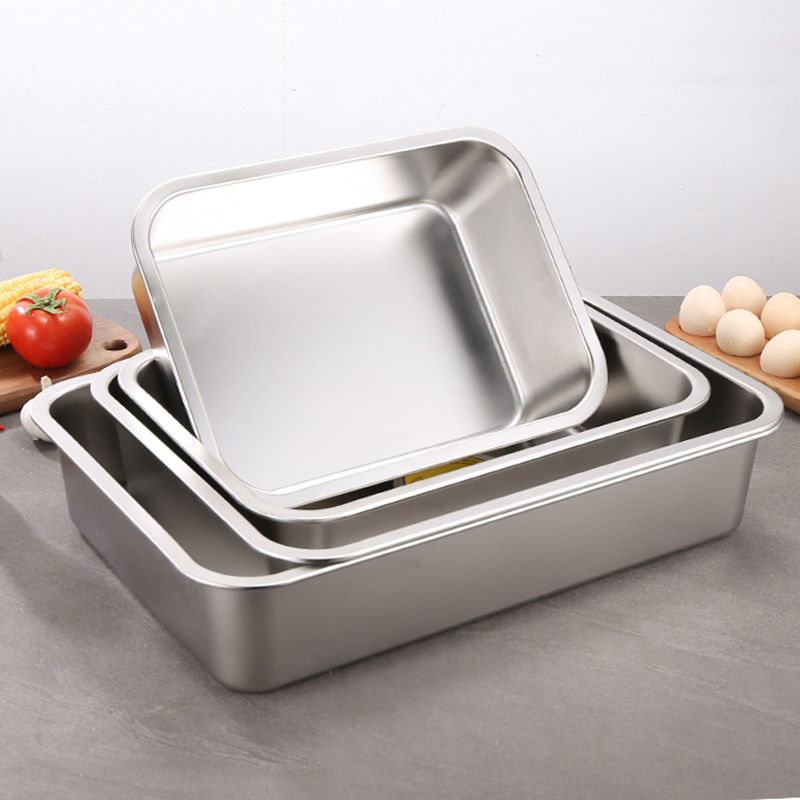 Stainless Steel Steam Pans &amp; Baking Sheets: Rectangular and Square Flat Bottom Pans for Commercial Cooking, Buffet, and Roasting Fish