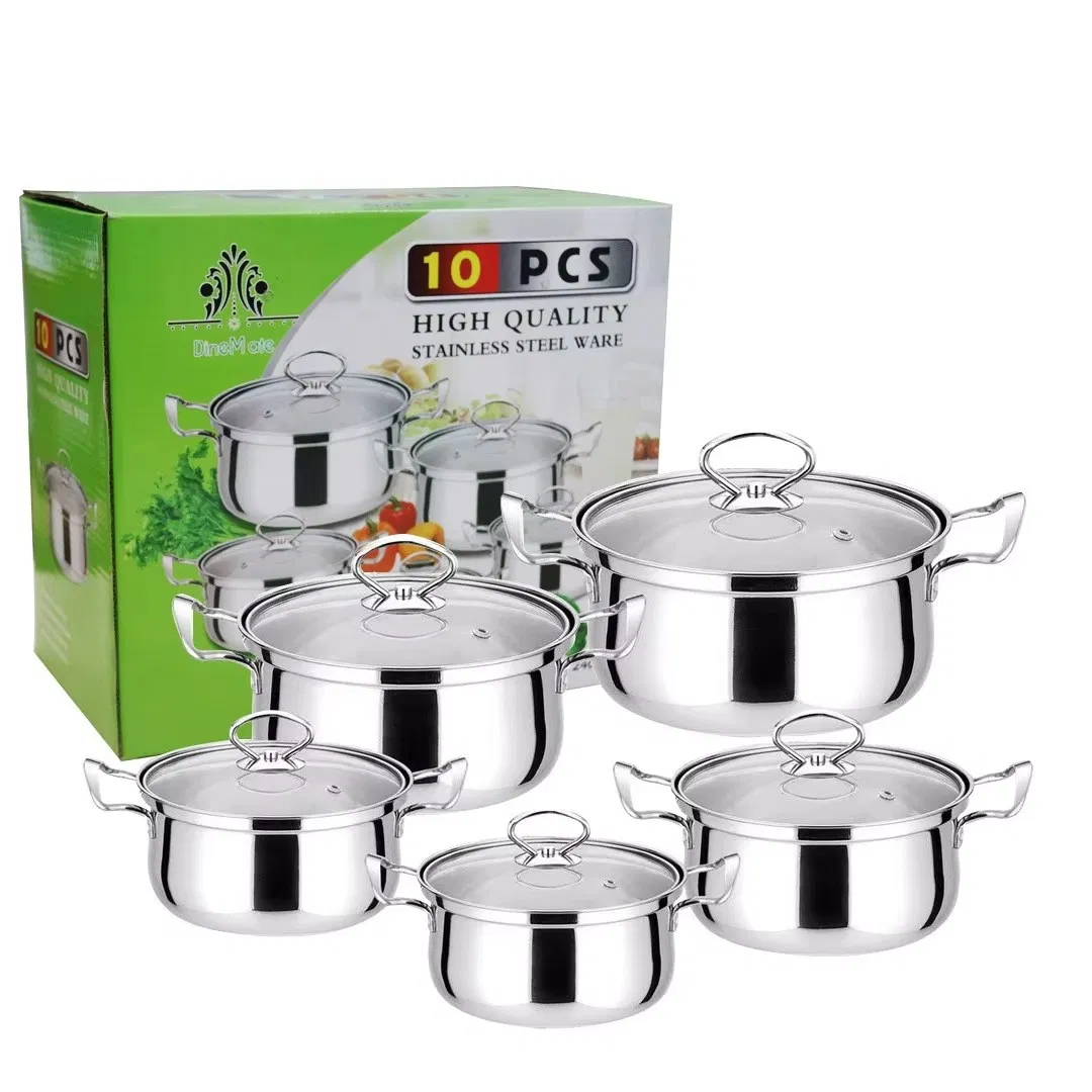 10PCS Kitchen Ware Soup Steamer Pot Set with Lid Stainless Steel Cooking Pot Set Cookware Sets
