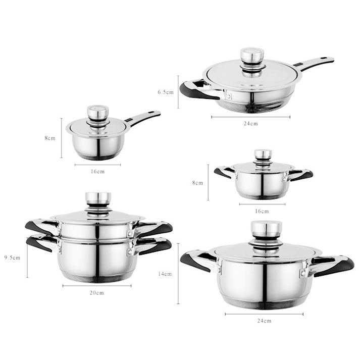 European Multi-Combination Wide-Rim Stainless Steel Kitchen Cookware Set with Thermometer Cover Cover 16-Piece Steamer