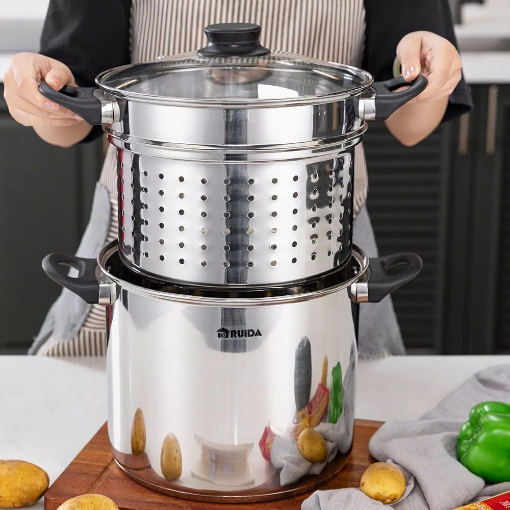 Bakelite Handle 3PCS Stainless Steel Cookware Set with Steamer