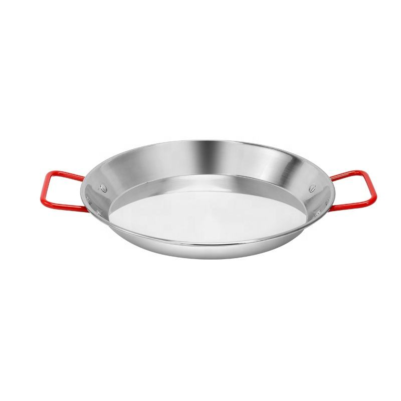 Cookware Restaurant Ware China Heavy Duty 1 Induction Ready Food Fruit Tray Container Frying Pot Wok Silver Stainless Steel Spanish Paella Pan with Red Handle