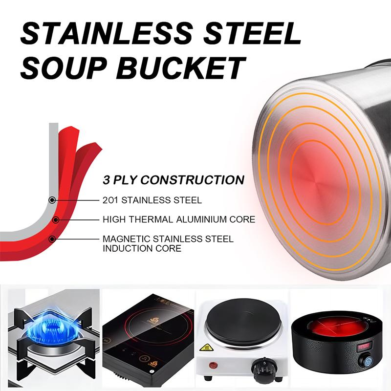 DaoSheng 03 Style Stainless Steel Kitchen Equipment Steamer Induction Stock Pot with Sandwich Bottom