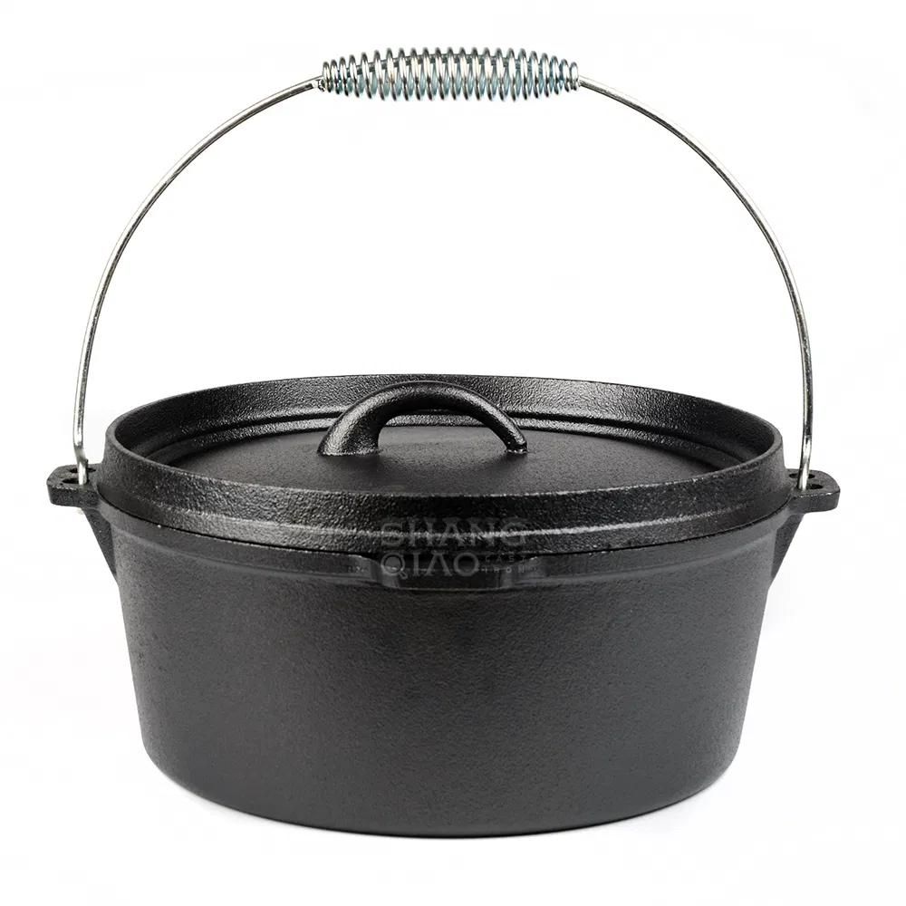 Custom Size Logo Black Pre-Seasoned Outdoor Cast Iron Pot Camping Dutch Oven