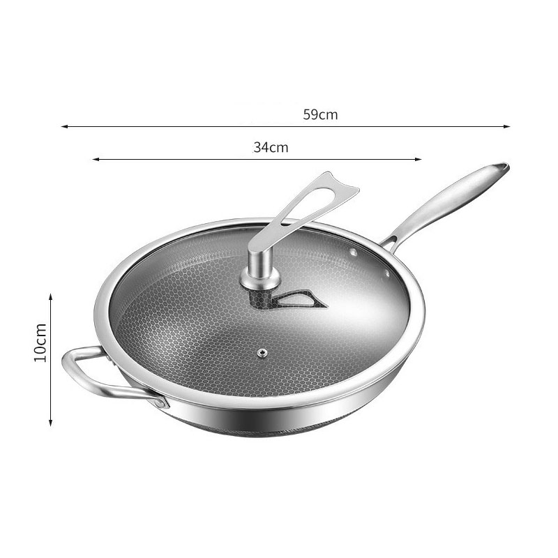 316 Stainless Steel Stir Fry Pan Micro Oil Fume Double-Sided Honeycomb Non Stick Wok for Induction Cooker