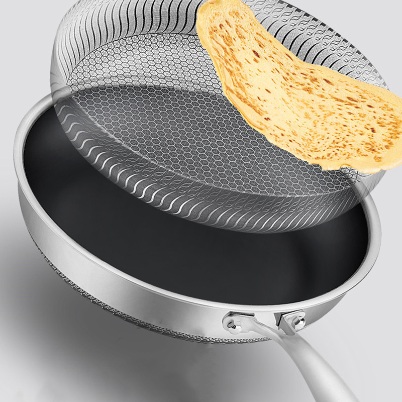 Non-Dtick Flat Bottomed Steak Pancake 316 Stainless Steel Frying Pan