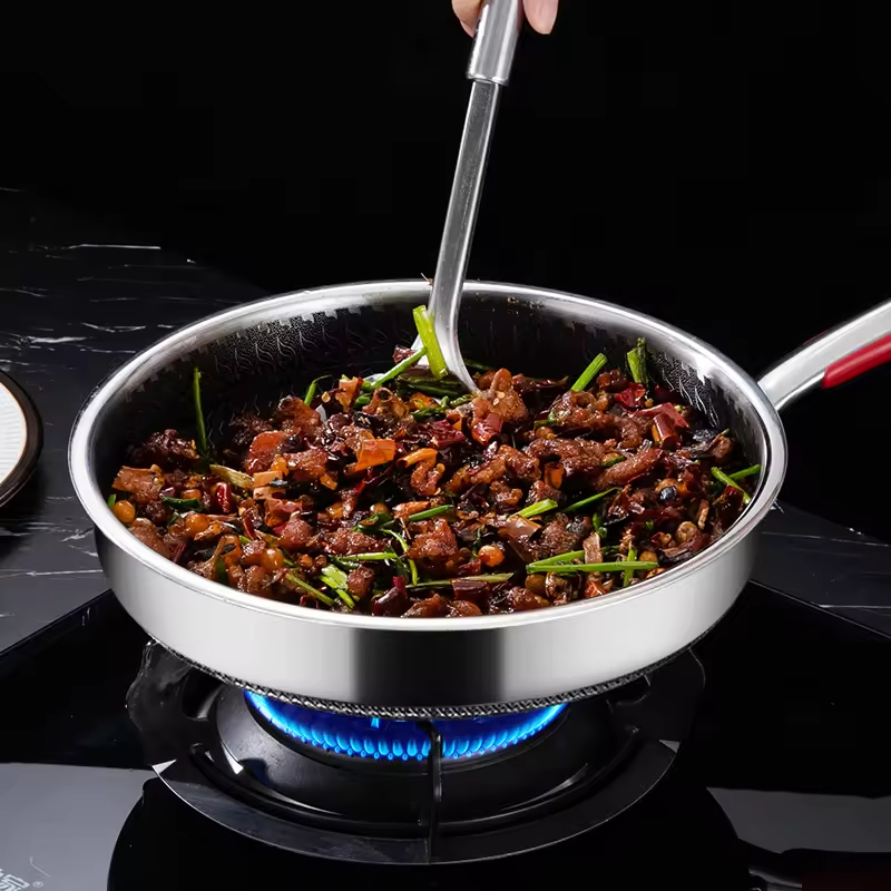 Customized Stainless Steel 316 Non-Stick Honeycomb Wok Set with Frying Pan for Cooking