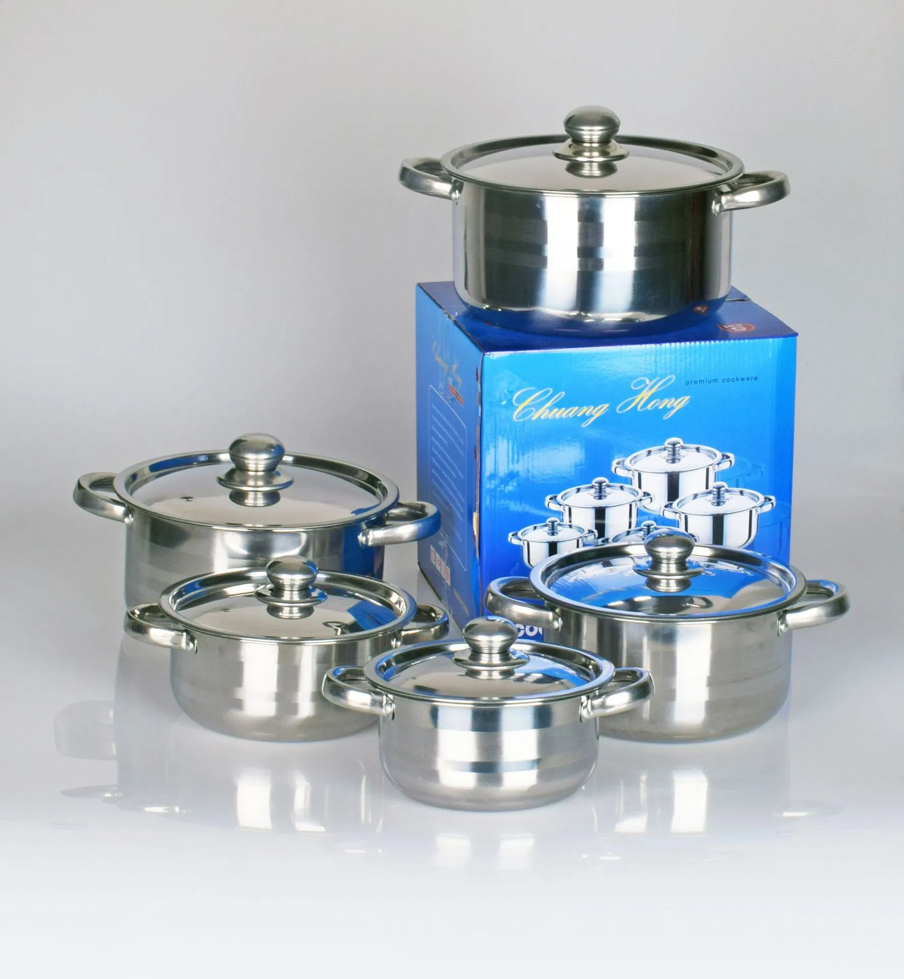 Factory Stainless Steel Cooking Pot Set Induction Bottom Casserole Saucepan with Golden Handles for Gas Stove for Home Use Premium Kitchen Cookware Set