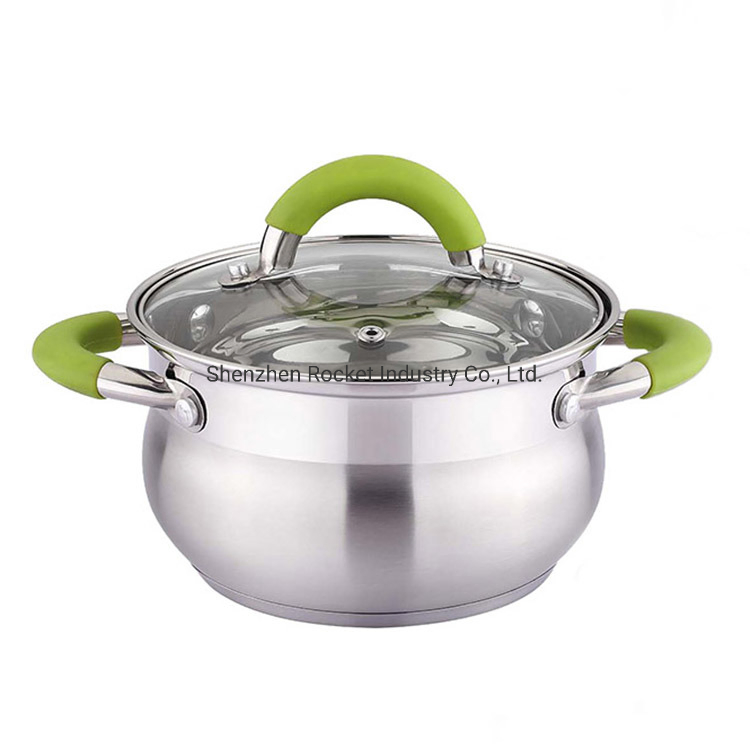 Silicone Handles Induction Stainless Steel Cooking Pot Soup Pot Casserole Cookware