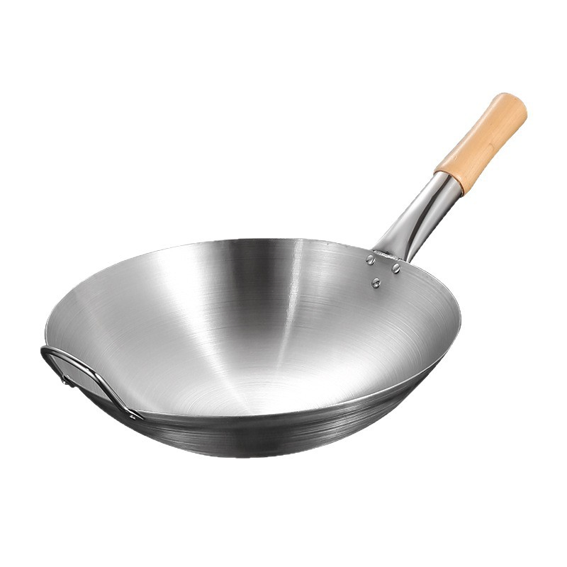 Craft Wok Chinese Stainless Steel Wok with Wooden and Steel Helper Handle