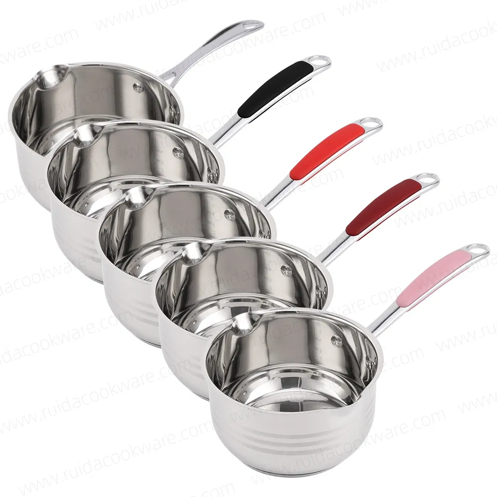 Various Capacity Kitchemware Stainless Steel Saucepan with Colorful Handle